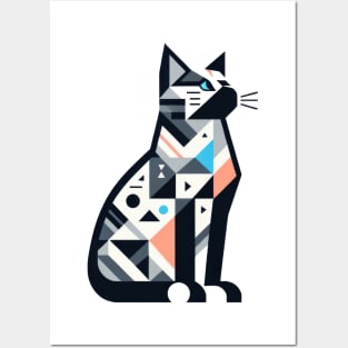 Geometric Cat Design Posters and Art